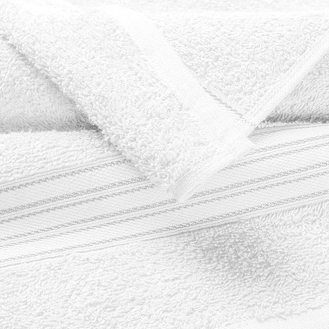 BOUTIQUO 100% Cotton 2 Pack Bath Towel Set 28x55 inches, Eco-Friendly Large Bath Towels, Compact Quickdry Lightweight Soft & Highly Absorbent Bath Towel,Ideal for Everyday Gym Travel Camp Pool - White