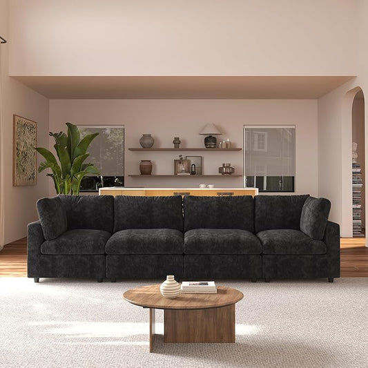 JACH 134" Sectional Couches for Living Room, 4-Seater Convertible Modular Sofa, Cloud Sectional Couch, Sofa Covers Washable, Minimalist Modern Couch for Living Room, Apartment, Black