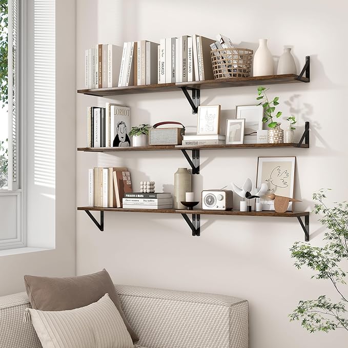 Axeman Floating Shelves for Wall 32 Inch | 31.5W x 8D Rustic Wood Floating Shelves Set of 2 | 8 Inch Deep Wall Shelves for Bathroom Kitchen Living Room | Bookshelf Display Shelves