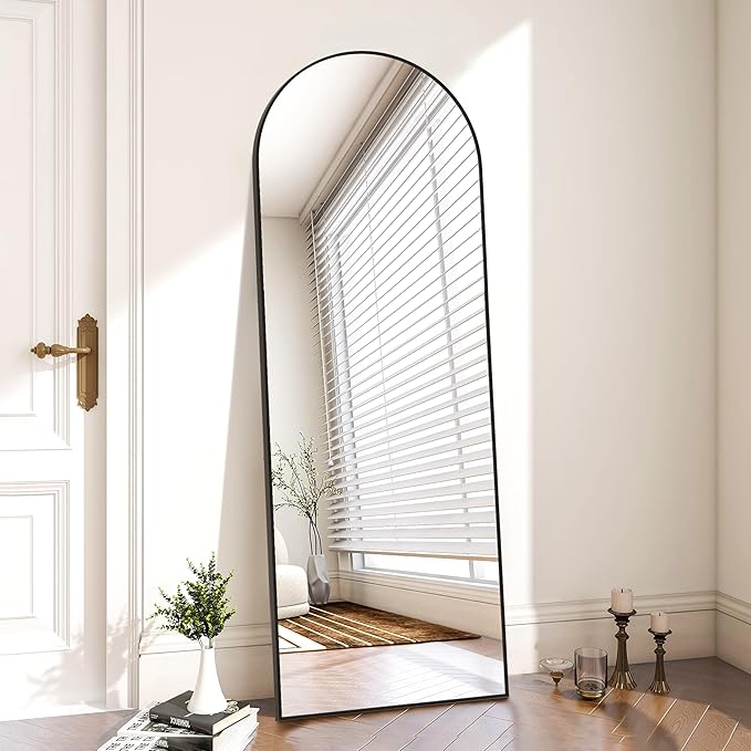 Arched Full Length Mirror, Floor Mirror with Stand, 59"x16" Mirrors for Home Decor, Full Length Body Floor Mirrors, Wall Mounted Mirror for Bedroom, Living Room, Black