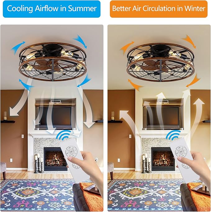 TIFEROR 24 Inch Low Profile Ceiling Fan with Light, Remote Control and 3-Speed Adjustment – Enjoy a Cool Breeze and Customize Your Comfort, Matte Black (5 E26 Bulb Include)