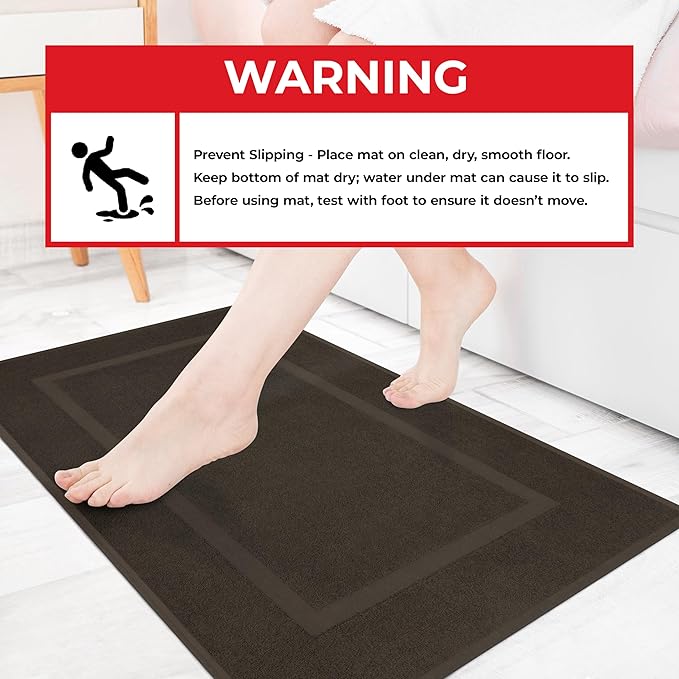Cotton Paradise 100% Cotton Bath Mats for Bathroom Floor Set of 2 Pack, 20x34 Soft Absorbent Washable Quick Dry Tub Bathmat, Brown Towel Bath Mat