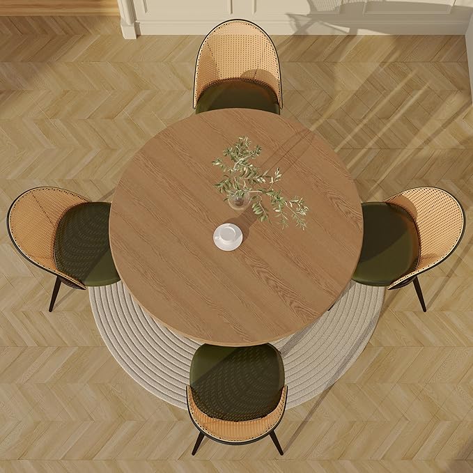 TYBOATLE Rattan Dinner Chairs Set of 4 with Faux Leather Cushion, Modern Dining Room Chairs w/Adjustable Foot Pads, Kitchen Boho Mid Century Upholstered, Green