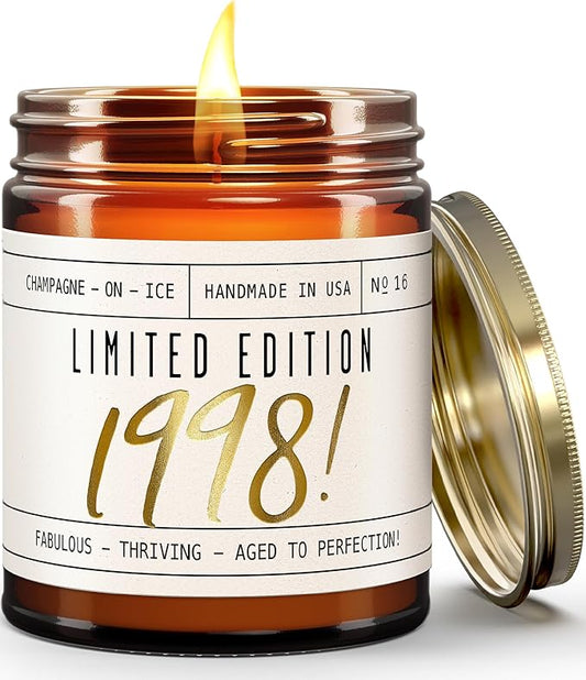 27th Birthday Gifts for Women - 'Limited Edition 1998' Soy Candle, w/Champagne on Ice I 27 Birthday Gifts for Women I 27th Gift for Her Ideas I 9oz Reusable Jar, 50Hr Burn, Made in USA