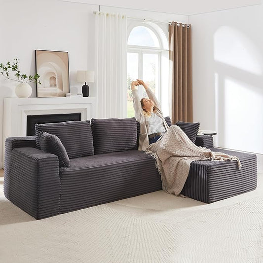 104 Inch Cloud Sectional Couch with L-Shape Chaise,Modern Upholstered Couches with Deep Seat,Corduroy Sponge Compressed Sofa for Living Room, Bedroom,No Assembly Required (Dark Grey)