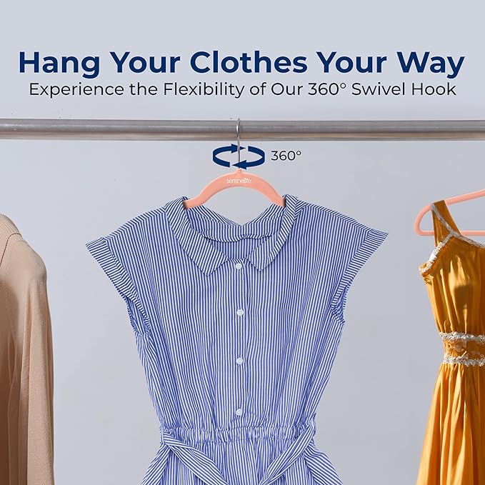 SereneLife 150-Pack Velvet Hangers – Ultra-Thin Space Saving Pink Clothes Hangers with 360° Swivel Hooks, Non-Slip Heavy Duty Design for Coats, Dresses, Shirts & More – Lightweight & Durable