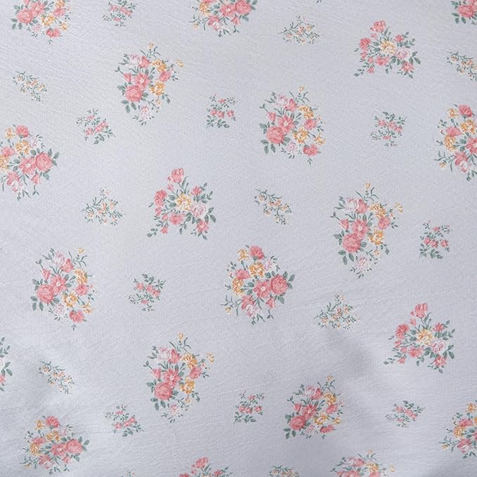 King Size Floral Comforter 3 Pieces Soft Chic Crinkle Gauze Fabric Garden Style Flower Print Botanical Comforter for All Seasons Luxury Warmth Comfy Breathable with 2 Pillowcases