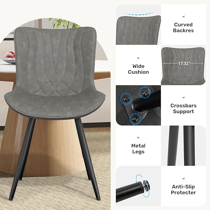 Dining Chair Set of 2 PU Leather Dining Room Chairs Upholstered Comfy Dining Chairs Modern Kitchen Armless Side Chair with Sturdy Metal Legs,Ink