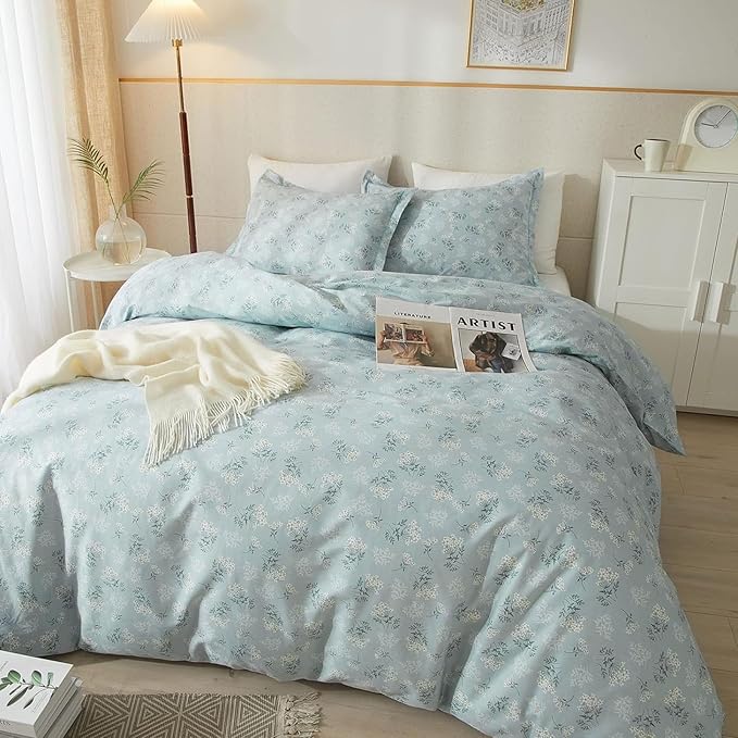EAVD Blue Floral Comforter Set Full Soft Microfiber Chic Shabby Garden Floral Bedding Set 1 Full Comforter and 2 Pillowcases Reversible Floral Botanical Comforter Set for All-Season