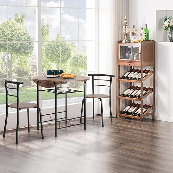 VINGLI 31.5" Drop Leaf Dining Table Set 3 Pieces for Small Space,Small Kitchen Table Set for 2,Round Folding Table with 2 Chairs for Home,Kitchen,Apartment,Black&Brown