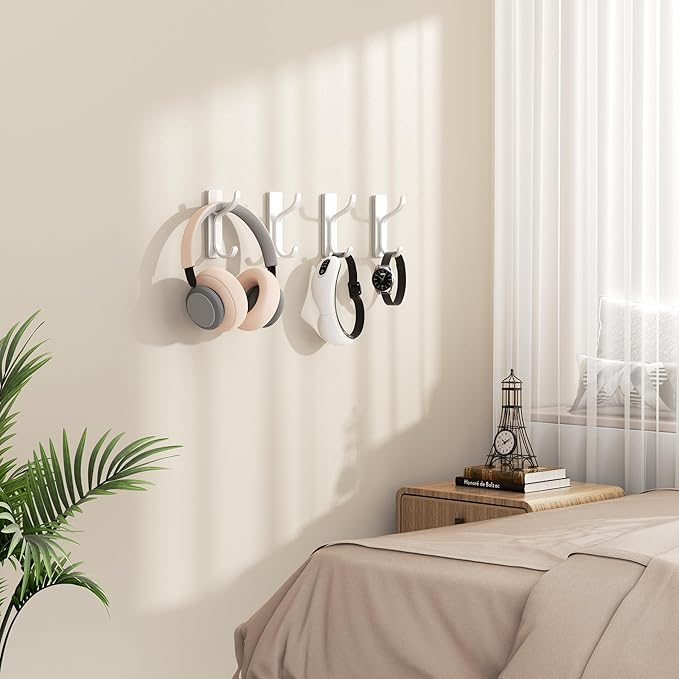 pickpiff 10-Pack Adhesive Wall Coat Hooks - Heavy Duty Stick-On Door Hanger, Metal Hook for Hanging Towel,Purse, Robe, Backpack, Jacket, Clothes - for Bathroom,Dorm, Closet, Kitchen - White