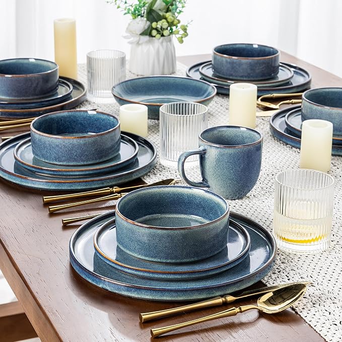 AmorArc Ceramic Dinnerware Sets, Handmade Reactive Glaze Stoneware Plates and Bowls Sets,Highly Chip and Crack Resistant | Dishwasher & Microwave Safe Dishes Set, Service for 4 (12pc)