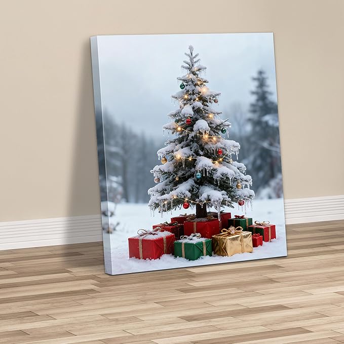 Framed Christmas Pictures Wall Decor,Vintage Pine Tree Prints,Winter Christmas Canvas Wall Art Decoration for Bedroom Bathroom Living Room Rustic Xmas Holiday Gifts (Christmas Tree 11, 24'' X 36'')