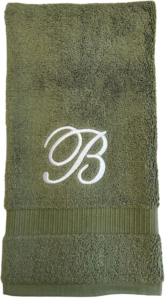 Sage Monogrammed Hand Towels for Bathroom - Luxury Hotel Quality Personalized Initial Embroidered Towel for Powder Room, Spa - GOTS Organic Certified - Set of 2 White Letter A