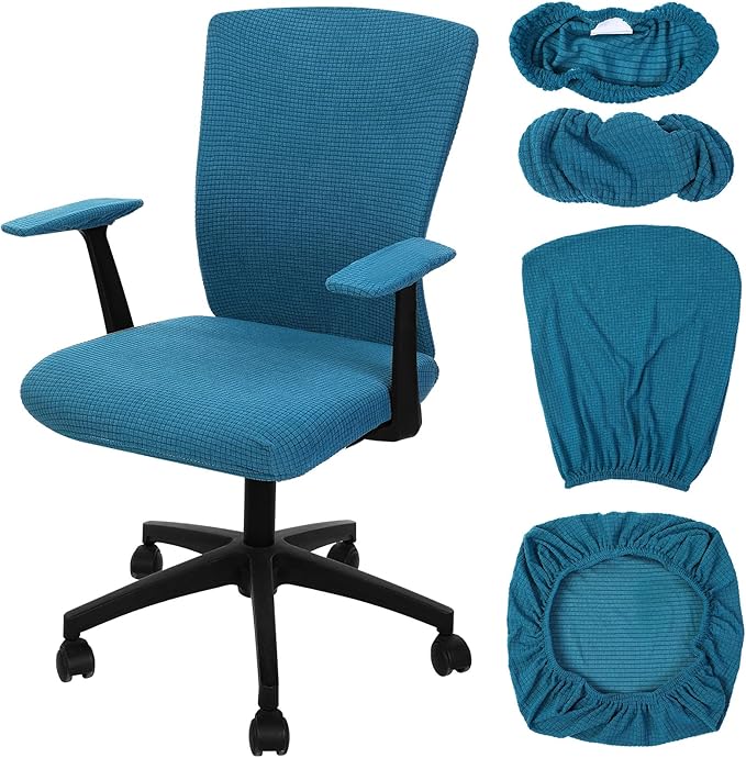 Tallew 4 Pcs Office Chair Covers Set Computer Universal Protective Stretchable Chair Seat Covers Desk Armrest Slipcovers Pads Office Cushion Backrest for Rotating (XL,Emerald Green)