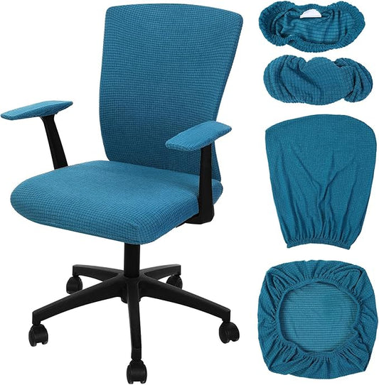Tallew 4 Pcs Office Chair Covers Set Computer Universal Protective Stretchable Chair Seat Covers Desk Armrest Slipcovers Pads Office Cushion Backrest for Rotating (XL,Emerald Green)