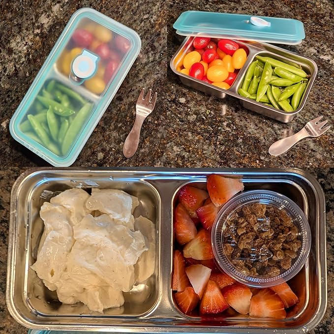 Stainless Steel Snack Containers,Food Storage,2 Compartment,Condiment Containers with Lids,Snack Containers 1 PCS