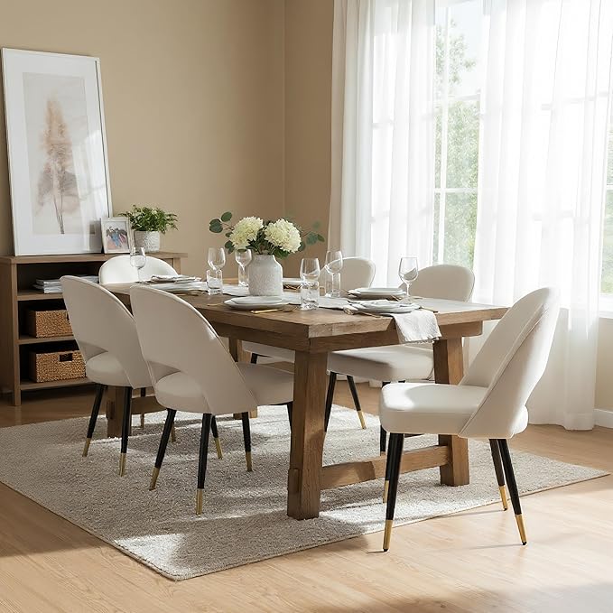 DUOMAY Modern Dining Chair Set of 4 with Open Back, Velvet Upholstered Armless Chair with Metal Frame Side Chair for Kitchen Dining Room Living Room, Beige