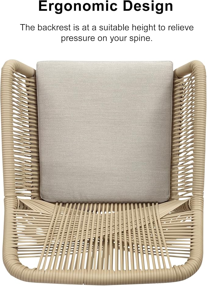 PURPLE LEAF Outdoor Patio Dining Set All-Weather PE Rattan Furniture Set with All Aluminum Frame Rectangular 7 Pieces Table and Chairs Set for 6 People Lawn Garden Backyard Deck, Champagne