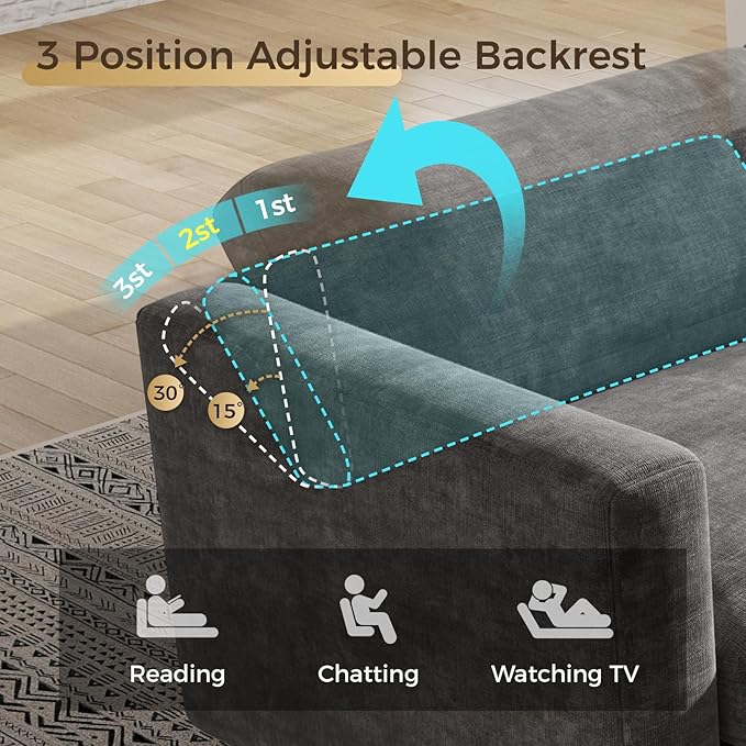 KKL Modular Sectional Sofa Couches for Living Room, Loveseat Sofa Couch with Adjustable Backrest, 2 Seater Sofa Couch with Comfy Cushion, Chenille, Grey