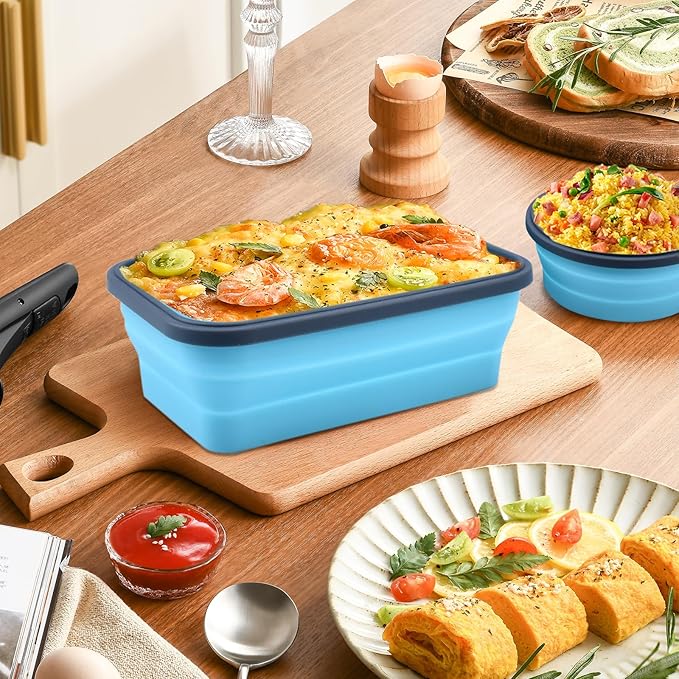Collapsible Food Storage Containers with Lid & Air Vent, 4 Pack Rectangular Foldable Collapsible Storage Containers Sets, Travel Trailer Must Lunch Bowls for Camping, Microwave Freezer Dishwasher Safe