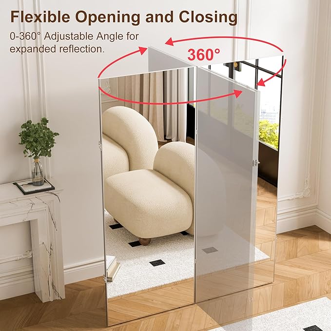 brisafe 360-Degree Folding Full-Length Mirror - 63" x 63"Oversized Anti-Shatter Nano Film Mirror, Space-Saving Foldable Design for Home Gym/Yoga Studio, 60% Commercial Insurance Discount, Black