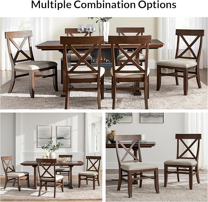 Wood Dining Chairs Set of 2, Modern Farmhouse Kitchen Dining Room Chair, Upholstered Dinner Chair with Back Wood Legs for Restaura, Cofe and Hotel Walnut