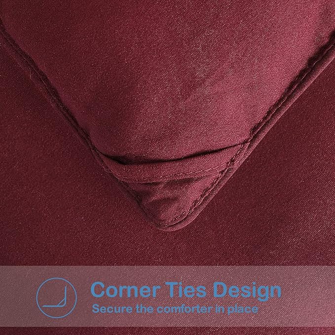 EASELAND Queen Size Down Alternative Comforter - Quilted Duvet Insert for All Seasons, Soft Lightweight with Corner Tabs, Summer Winter Warm Bedding, Burgundy 88×88 Inches