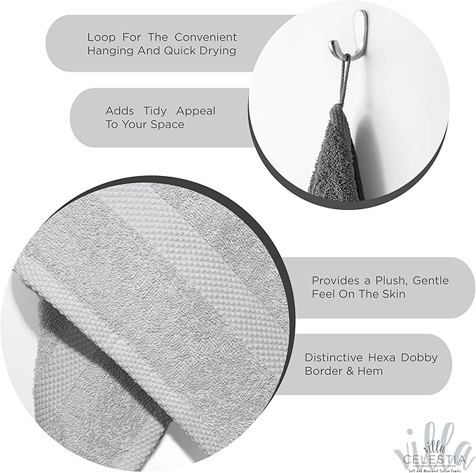 100% Combed Cotton Bathroom Towel Set of 6- 2 Bath Towels, 2 Hand Towels, 2 Wash Cloths, Sustainable, Soft, Highly Absorbent 6 Piece Cotton Bath Towel Set Ideal for Hotels, Spa, Bathroom, Dorm, White