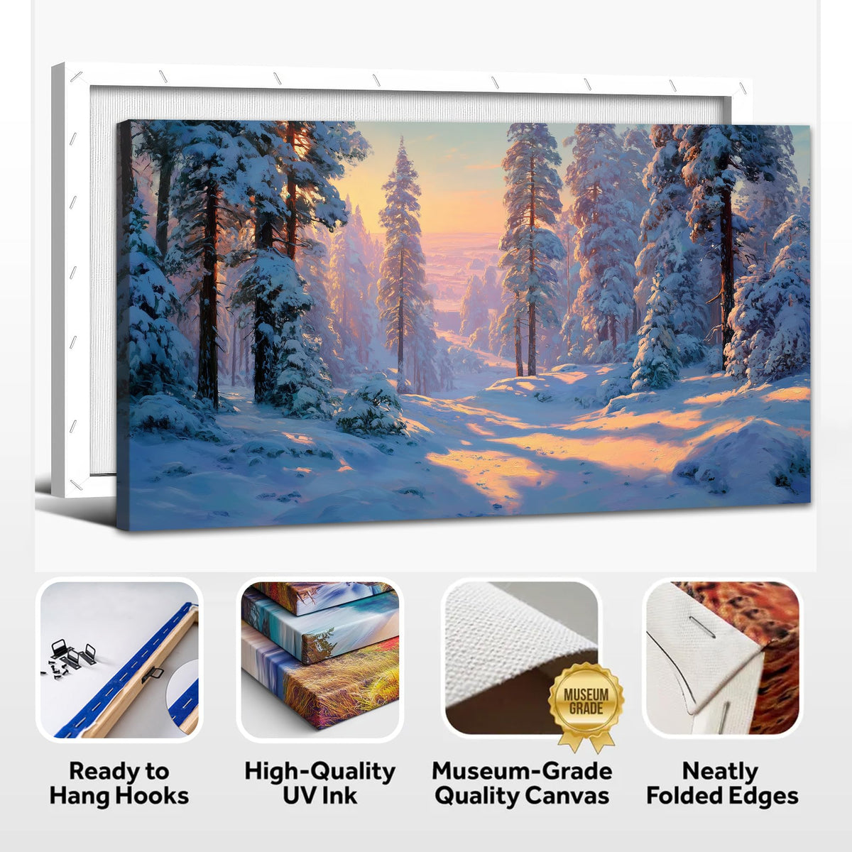 TEPAKIHI Winter Landscape Snowy Forest Canvas Wall Art, Nature Winter Scene Painting for Living Room Bedroom Decor, Ready to Hang Framed Artwork Picture (16x32 inches)