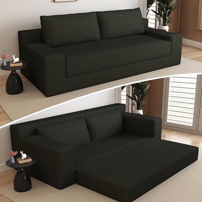 Cloud Loveseat Sofa, Modern Corduroy 2-Seater Couch with Deep Seat, No Assembly Required Memory Foam Sofa, Boneless Sofa in a Box for Bedroom, Apartment, Office,Small Space (Dark Grey,70.87in)
