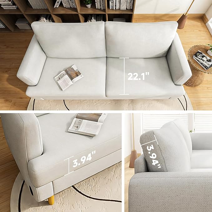 Loveseat Sofa Couch for Living Room with USB Type C Ports – Beige Upholstered 70" Small Couches for Bedroom, Office or Apartment–Modern 2-Seater Deep Seating with Soft Cushions & Sturdy Frame