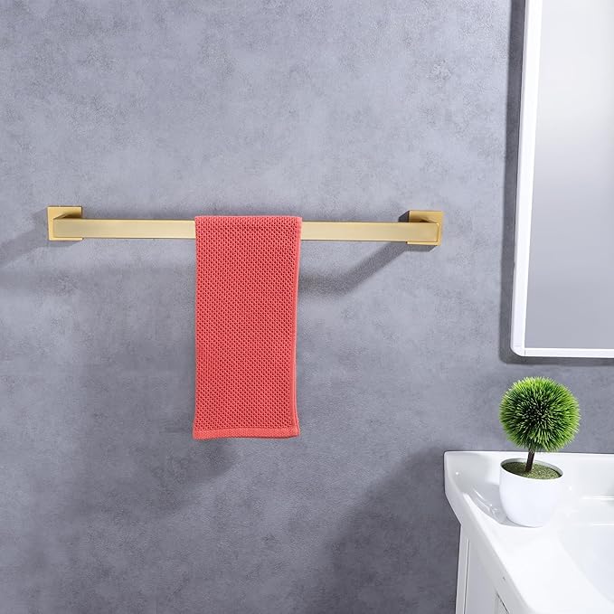 LANC 24-Inche Bath Towel Bar Brushed Gold 60CM Towel Rack Bathroom Towel Hanger Square Shower Towel Rail Towel Rod Contemporary Style Lavatory Towel Holder Wall Mounted,A8804BG-6P1
