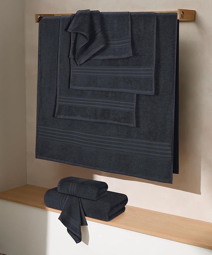 BOUTIQUO 100% Cotton Towel Set, Contains 4 Soft Bath Towel, 6 Hand Towels, 8 Wash Cloths - Compact Absorbent Lightweight & Quickdry Towels for Bathroom - 18 Piece Bathroom Towel Set - Charcoal Grey