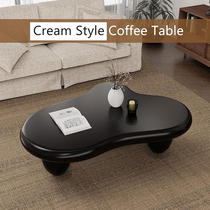 Cloud Coffee Table Modern Cute Coffee Tables Irregular Simple Tea/Center Table for Small Space End Table for Living Room, Home Office, Indoor (Black A Cloud 40" Wx27.6 Dx11.8 H)
