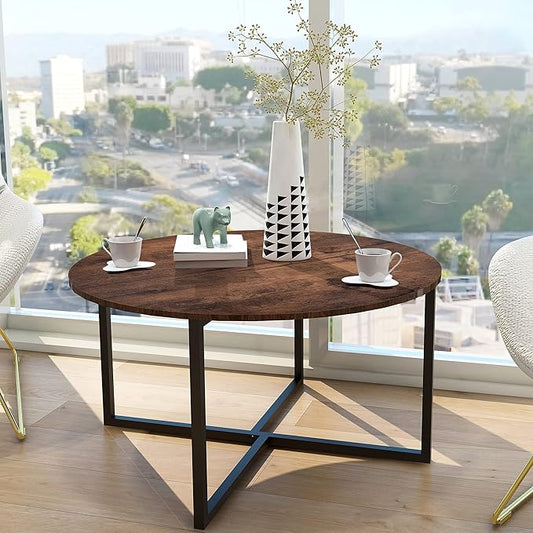 Round Coffee Table Kitchen Dining Tables Modern Leisure Tea Table Office Conference Pedestal Desk Rustic Brown