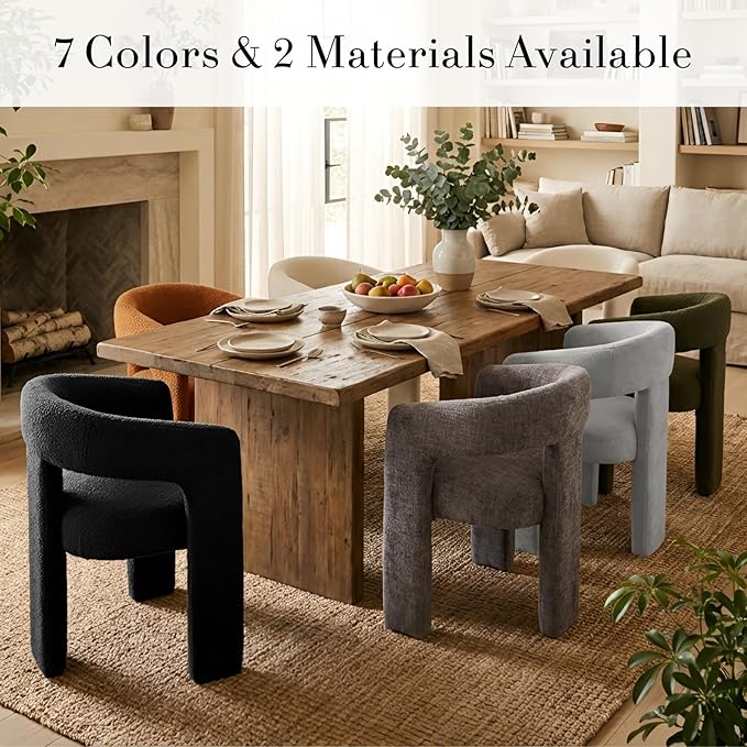 Modern Sherpa Dining Chairs Set of 4, Upholstered Barrel Chairs with Arms Comfy Accent Side Chairs for Living Room/Dining Room/Reception, White