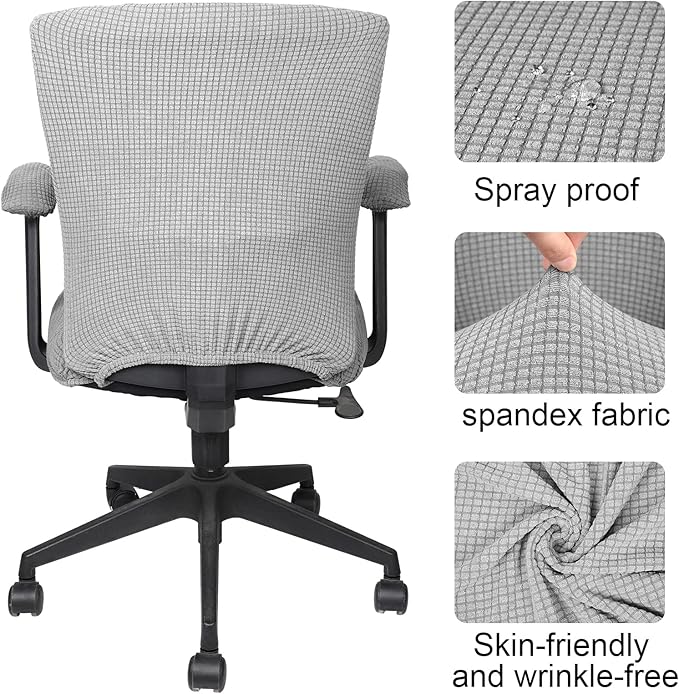 Tallew 4 Pcs Office Chair Covers Set Computer Universal Protective Stretchable Chair Seat Covers Desk Armrest Slipcovers Pads Office Cushion Backrest for Rotating (XL,Silver Gray)