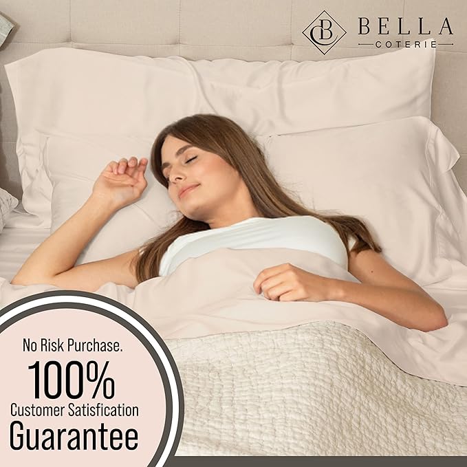 Bella Coterie Luxury Bamboo Viscose Split King Size Sheet Set | 2 Fitted Sheets for Sleep Number & Adjustable Beds | 100% Organically Grown | Cooling & Ultra Soft | 18” Deep Pocket [Champagne]