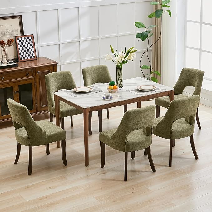 UVV Wooden Dining Chairs Set of 4, Mid Century Modern Chenille Upholstered Dining Room Chair Kitchen Chairs, Farmhouse Dinner Chair with Solid Wood Legs for Kitchen Dining Room, Green