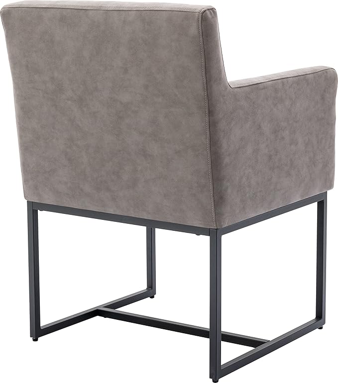 Set of 4 Upholstered Dining Chairs with Armrest, PU Leather Modern Accent Armchairs, Kitchen & Dining Room Chairs Side Chairs, Grey