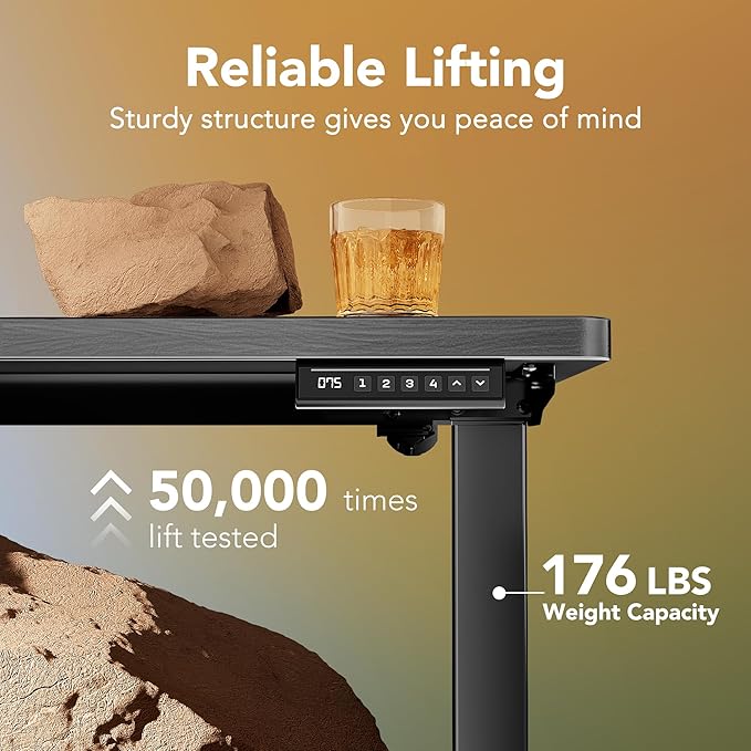 HUANUO 55" x 28" Electric Standing Desk Adjustable Height, 4 Memory Height Settings, Headphone Hook, Cable Manager, Sit Stand Up Desk for Home Office & Computer Workstation, Grey