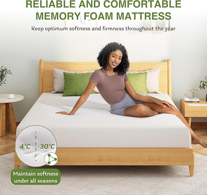 EGOHOME Cal King Size Memory Foam Mattress, 12 Inch Bed Mattress in a Box with Cooling Green Tea Gel, Relieve Pressure with Medium Support, CertiPUR-US Certified, 84''L x 72''W, White