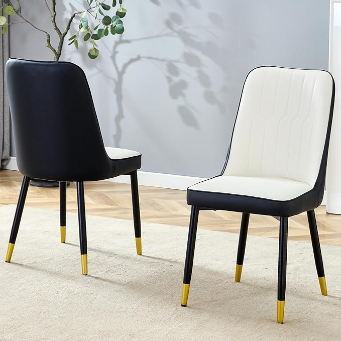 Dining Chairs Set of 6，Modern Dining Chairs, Equipped with PU Leather Backrest Cushions and Metal Legs, Suitable for Restaurants, Kitchens, and Dining Room Chairs