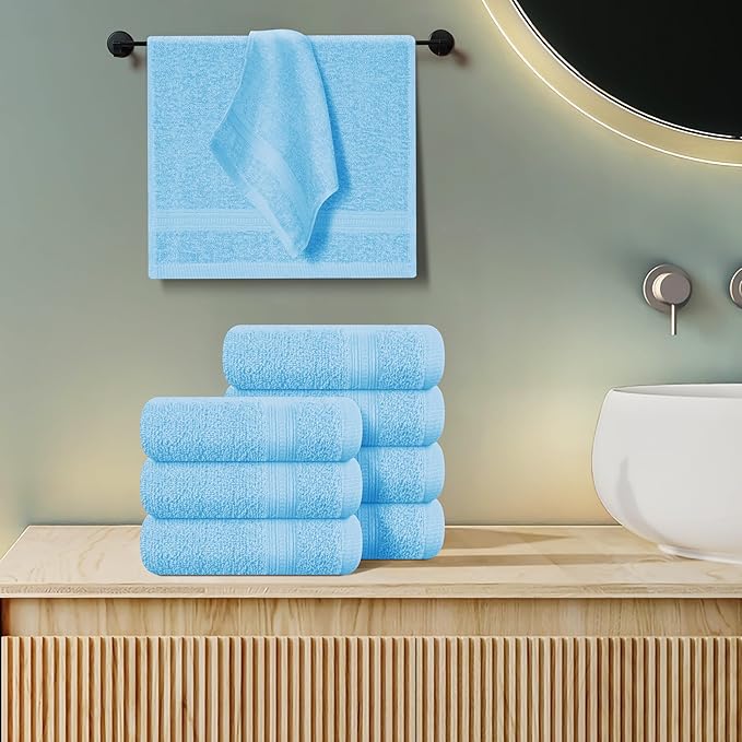 BOUTIQUO Ultra Soft Cotton Washcloths, Contains 12 Piece Face Cloths 12x12 inch, Ideal for Everyday use Face Towels, Compact & Lightweight Multi Purpose Washcloths - Sky Blue