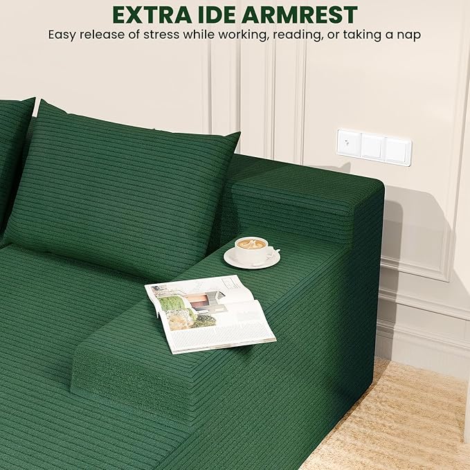 LEVELEVE 107" Cloud Sectional Couch with Deep Seat，Modern Modular Sofa with L-Shape Chaise，No Assembly Required, Upholstered Couches for Living Room Bedroom(Green,Right Facing Chaise)