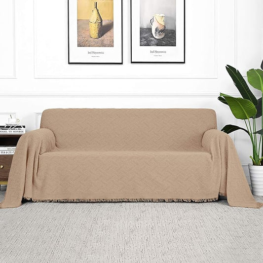 MYSKY HOME Sectional Sofa Covers, Couch Cover for 2 Cushion Couch, Geometrical Couch Cover Living Room Sofa Throws Sofa Slipcovers for Pets, & Kids (X-Large, 71" x 118", Khaki)