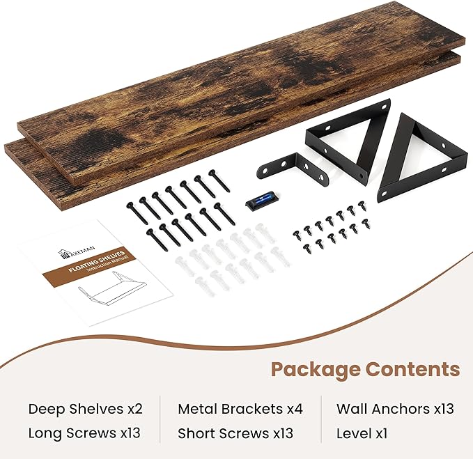 Axeman Floating Shelves for Wall 32 Inch | 31.5W x 8D Rustic Wood Floating Shelves Set of 2 | 8 Inch Deep Wall Shelves for Bathroom Kitchen Living Room | Bookshelf Display Shelves
