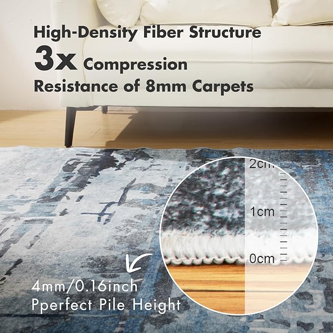 3x5 Soft Washable Area Rugs for Living Room and Bedroom, Non-Slip Stain Resistant Indoor Carpet, Cozy Floor Mat for Dining Room, Office,Stain Resistant Entryway Blue