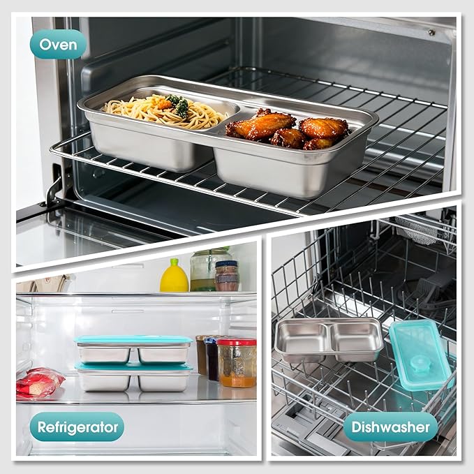 Stainless Steel Snack Containers,Food Storage,2 Compartment,Condiment Containers with Lids,Snack Containers 2 PCS